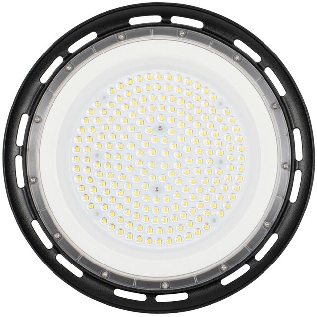 Ronde zwarte LED UFO high bay verlichting 100W 11000 lumen 6400K waterdicht IP65 voor magazijn Ronde zwarte LED UFO high bay verlichting 100W 11000 lumen 6400K waterdicht IP65 voor magazijn