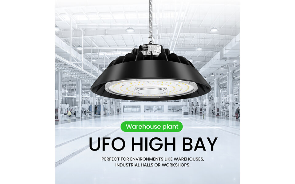 HLW LED LED UFO High Bay Premium 100W - Dimmable, Waterproof IP65 Warehouse Lighting, Cool White 6000K HLW LED LED UFO High Bay Premium 100W - Dimmable, Waterproof IP65 Warehouse Lighting, Cool White 6000K