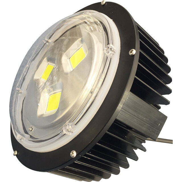 ronde zwarte LED UFO high bay lamp 150W met 15000 lumen en koel wit licht 6000K IP65 waterdicht