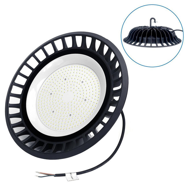 Ronde zwarte LED UFO High Bay lamp 200W met 18000 lumen en koel wit licht 6500K waterdichte IP65