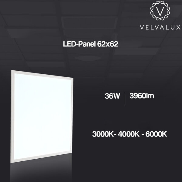 Velvalux LED Paneel 62x62 6 Pack - Inbouw LED Downlight 36W Koud Wit 6000K Helder & Flikkervrij Velvalux LED Paneel 62x62 6 Pack - Inbouw LED Downlight 36W Koud Wit 6000K Helder & Flikkervrij