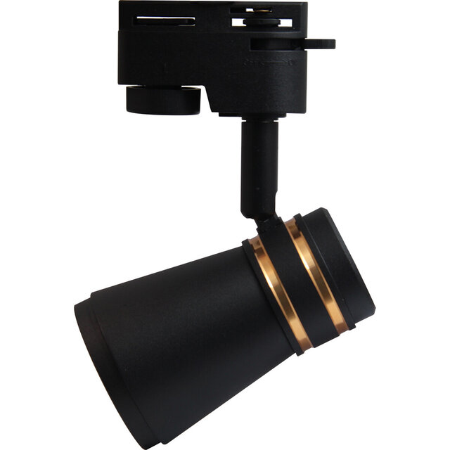 zwarte en gouden LED railspot met GU10 fitting voor binnenverlichting in strakke vorm