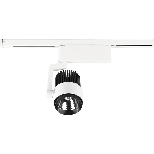 Dimbare 15W LED spot in zwart met verstelbare kop en drie kleurtemperaturen voor railverlichting