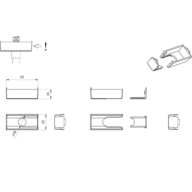 Witte kunststof afdekking voor 2-fase railsysteem LED lamp tot 60W