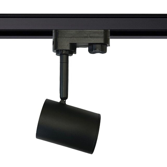 Mat zwarte LED railspot met GU10 fitting en verstelbare kop voor gerichte verlichting Mat zwarte LED railspot met GU10 fitting en verstelbare kop voor gerichte verlichting