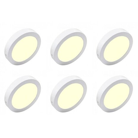 Opbouw LED Downlight 6 Pack 12W - Warm Wit 2700K–3000K, Mat Wit Aluminium Ø170mm Opbouw LED Downlight 6 Pack 12W - Warm Wit 2700K–3000K, Mat Wit Aluminium Ø170mm