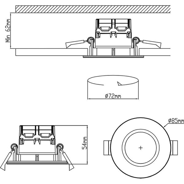 HLW LED Inbouw LED Downlight 5W - Dimbaar, Waterdicht IP65, Warm Wit 2700K–3000K