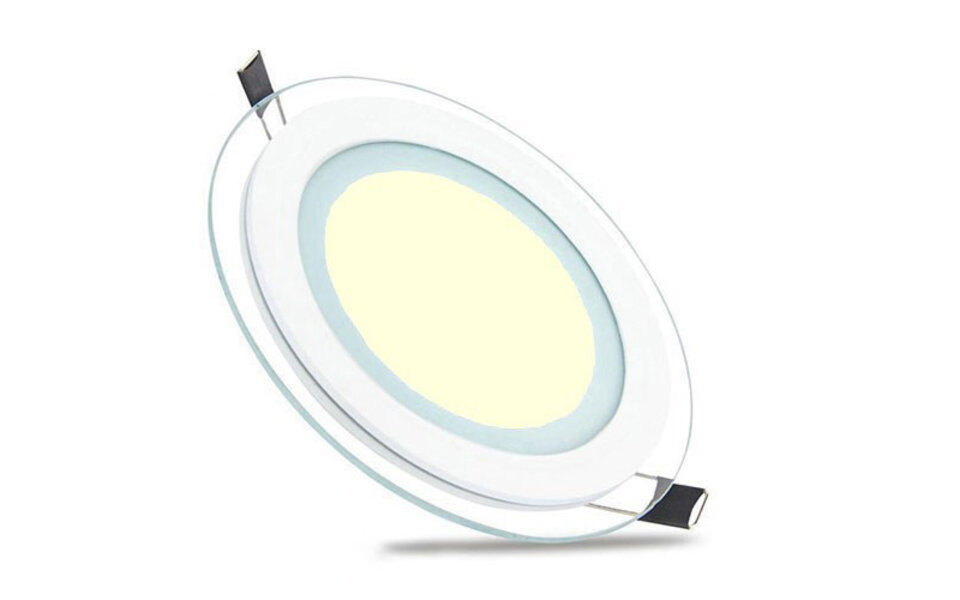 HLW LED LED Downlight Slim 6W - Recessed Round LED Lamp Warm White 2700K–3000K Matt White Glass Ø96mm