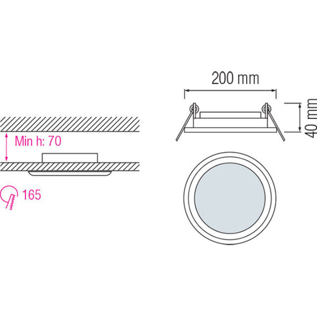 HLW LED LED Downlight Slim 15W - Recessed Round Ø200mm with Natural White Light