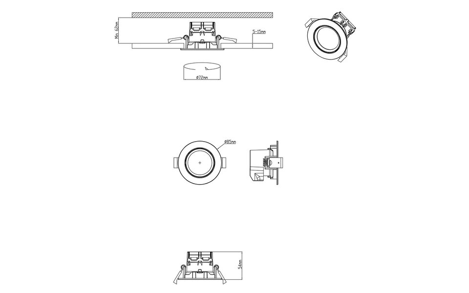 HLW LED Dimmable LED Spot Recessed LED Downlight 5W Warm White 2700K–3000K Matte Black