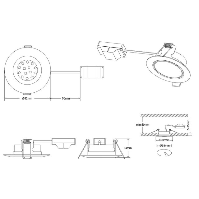 HLW LED Recessed LED Downlight 5W LED Spot Warm White 2700K–3000K Matte Nickel Ø80