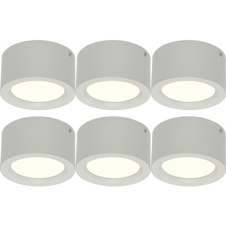 LED Downlight 6 Pack - Opbouw LED Downlight 10W Rond Mat Wit Aluminium