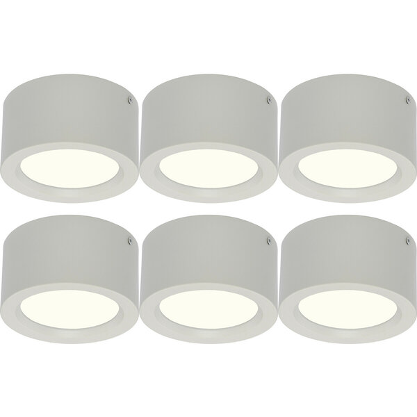 HLW LED LED Downlight 6 Pack - Opbouw LED Downlight 10W Rond Mat Wit Aluminium