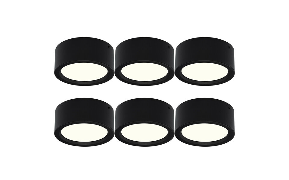 HLW LED LED Downlight 6 Pack 15W - Opbouw Rond Mat Zwart Aluminium Ø180mm