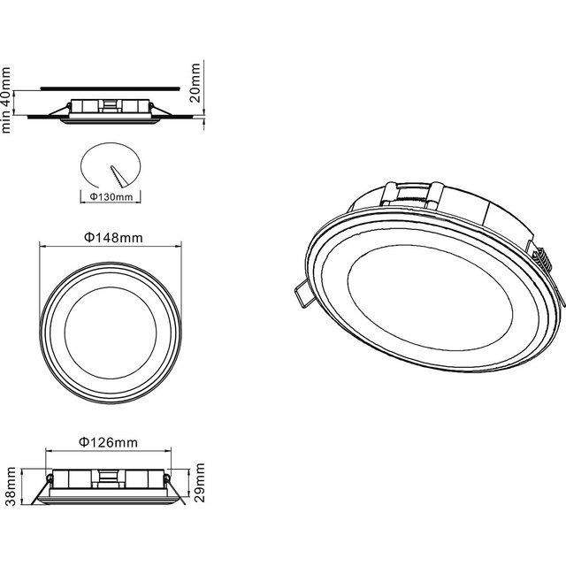 HLW LED Trion Auran Inbouw LED Downlight 10W - Warm Wit 2700K–3000K, Mat Zwart