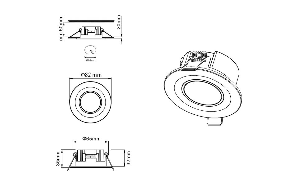 HLW LED LED Spot - Inbouw LED Downlight 5W Warm Wit 2700K–3000K Rond Mat Zwart
