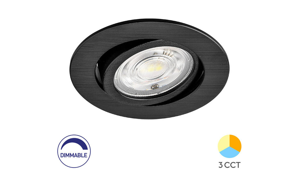 HLW LED Brinton Dimmable LED Spotlight 7W - Recessed LED Downlight Warm White 2700-3000K Black
