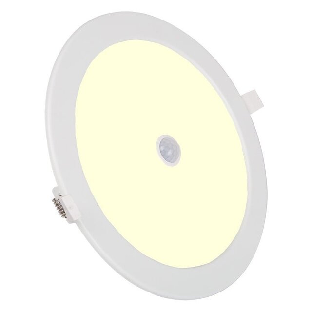 Ronde LED downlight inbouwlamp 12W warm wit 3000K met bewegingssensor en 750 lumen lichtopbrengst Ronde LED downlight inbouwlamp 12W warm wit 3000K met bewegingssensor en 750 lumen lichtopbrengst