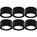LED Downlight 6 Pack - Opbouw LED Lamp 10W Natuurlijk Wit 4200K Mat Zwart Ø140mm