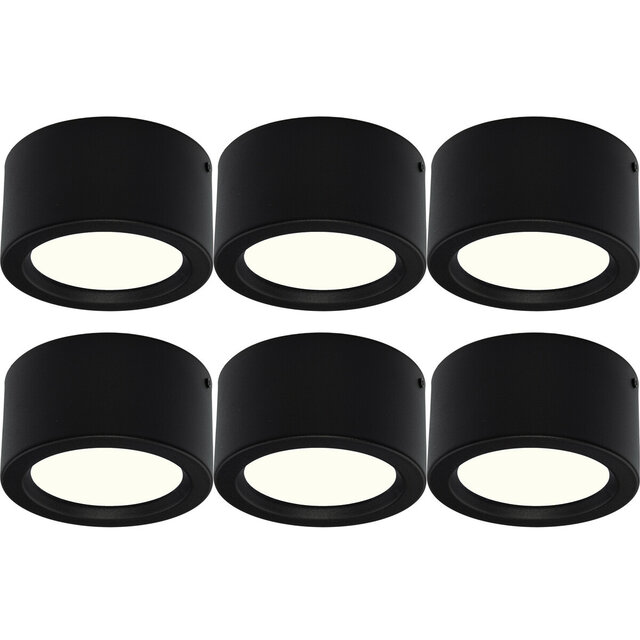 LED Downlight 6 Pack 10W - Opbouw LED Lamp Mat Zwart Ø140mm Binnenverlichting