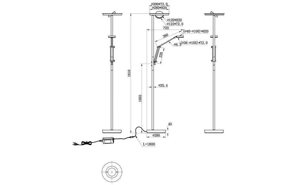 HLW LED Dimmable LED Floor Lamp 38W - Antique Bronze Design