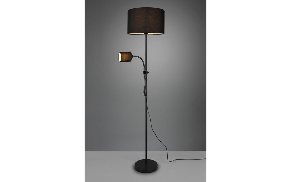 HLW LED Stijlvolle LED Vloerlamp Trion Owino - Mat Zwarte Vloerlamp met 2 Lichtpunten