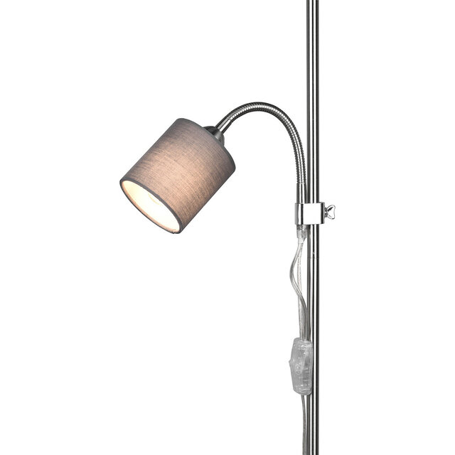 slanke LED vloerlamp met mat nikkel afwerking en aluminium voet, E27 fitting tot 42W