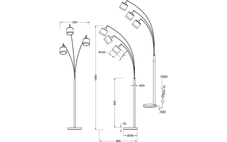 HLW LED LED Floor Lamp Trion Vamos - 3-light Matte Black Metal Floor Lamp