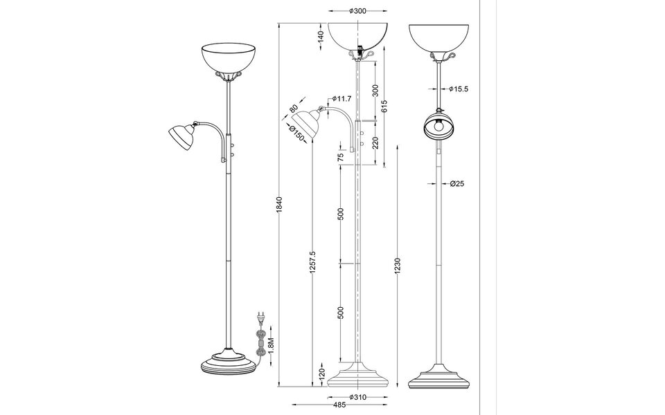 HLW LED LED Vloerlamp Trion City - Metalen 2-lichts vloerlamp met E27 & E14 fitting