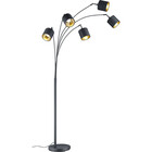 HLW LED LED Vloerlamp Trion Torry - Mat Zwart & Gouden Vloerlamp - 5-lichts - 28W LED