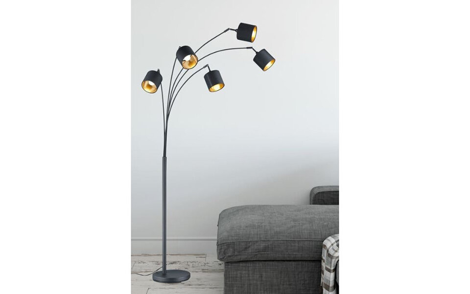HLW LED LED Vloerlamp Trion Torry - Mat Zwart & Gouden Vloerlamp - 5-lichts - 28W LED