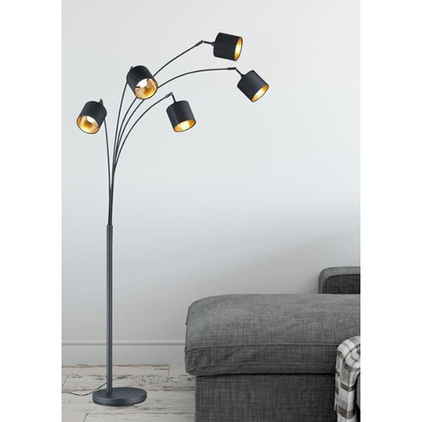 HLW LED LED Vloerlamp Trion Torry - Mat Zwart & Gouden Vloerlamp - 5-lichts - 28W LED HLW LED LED Vloerlamp Trion Torry - Mat Zwart & Gouden Vloerlamp - 5-lichts - 28W LED