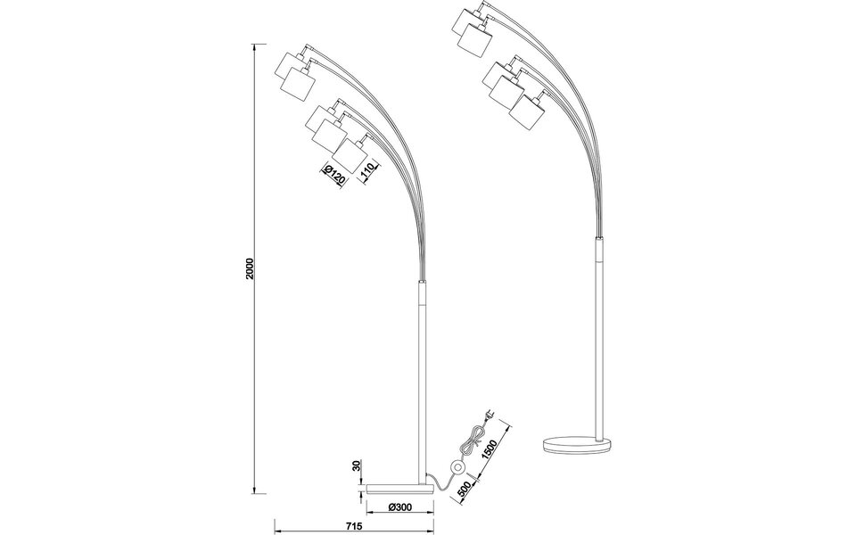 HLW LED LED Vloerlamp Trion Torry - Mat Zwart & Gouden Vloerlamp - 5-lichts - 28W LED