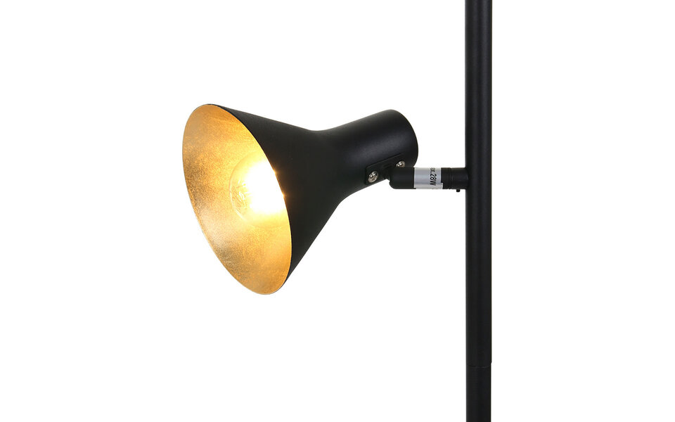 HLW LED LED Vloerlamp Trion Nana - Luxe zwarte vloerlamp met gouden accenten en 2 E14 lichtpunten