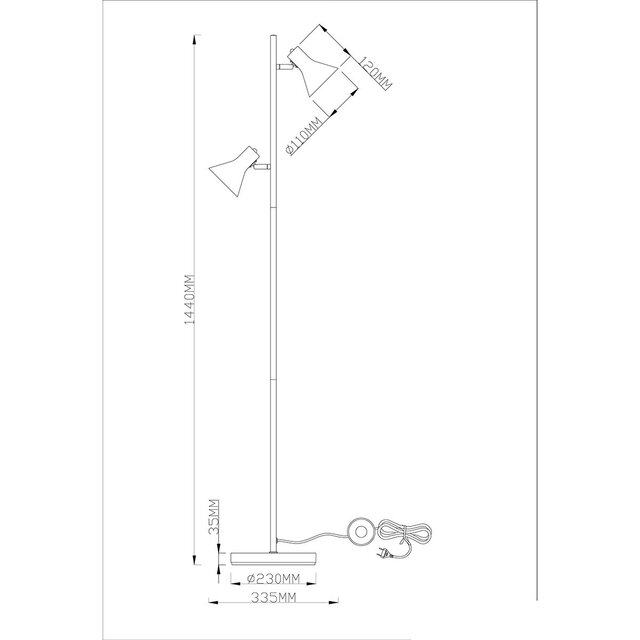 HLW LED LED Vloerlamp Trion Nana - Luxe zwarte vloerlamp met gouden accenten en 2 E14 lichtpunten