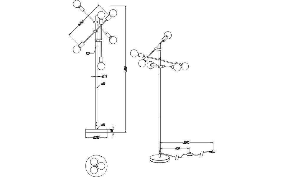 HLW LED LED Floor Lamp Trion Ross - Matte Gold Aluminum Floor Lamp with 6 E27 Light Points