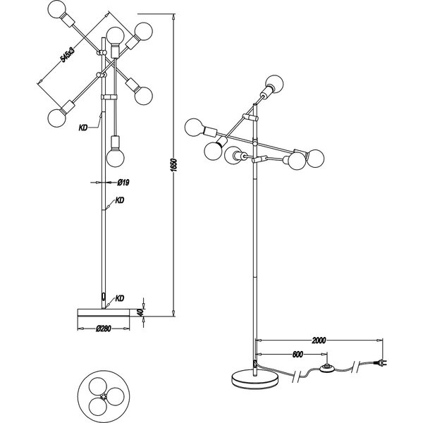 HLW LED LED Vloerlamp Trion Ross - Mat Gouden Aluminium Vloerlamp met 6 E27 Lichtpunten HLW LED LED Vloerlamp Trion Ross - Mat Gouden Aluminium Vloerlamp met 6 E27 Lichtpunten