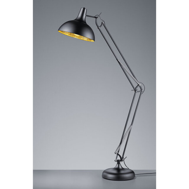 verstelbare LED vloerlamp met mat zwarte metalen voet en E27 fitting tot 60W