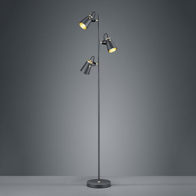 HLW LED LED Vloerlamp Trion Edwy - Mat Zwarte 3-lichts Vloerlamp met E14 fitting