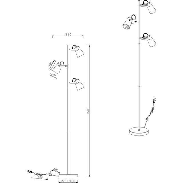 HLW LED LED Floor Lamp Trion Edwy - Matte Black 3-light Floor Lamp with E14 fitting