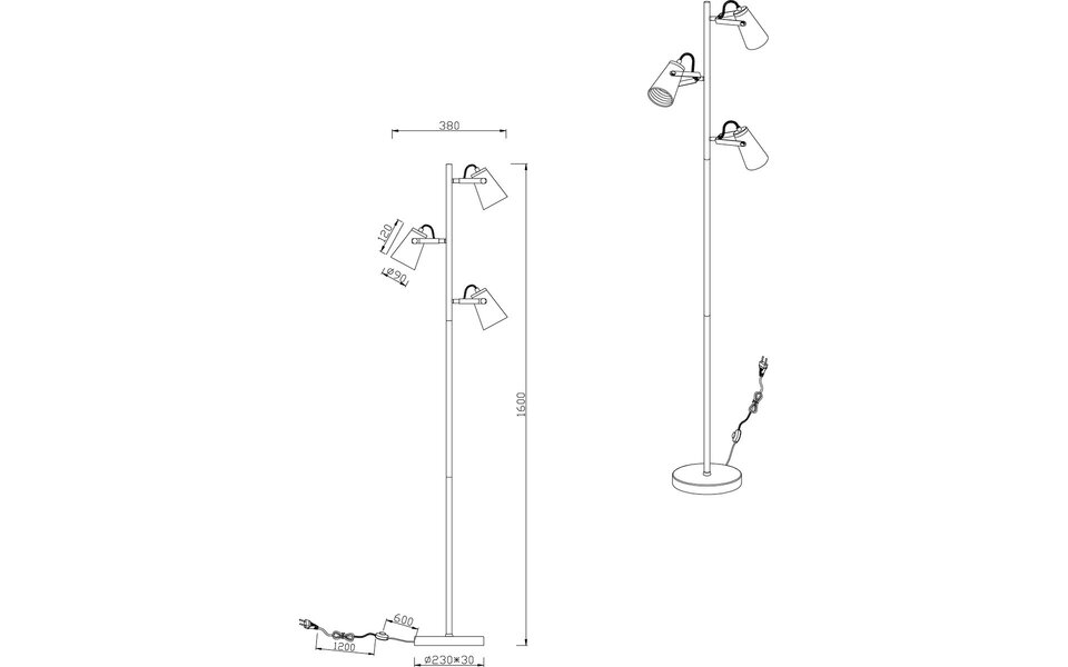 HLW LED LED Floor Lamp Trion Edwy - Matte Black 3-light Floor Lamp with E14 fitting