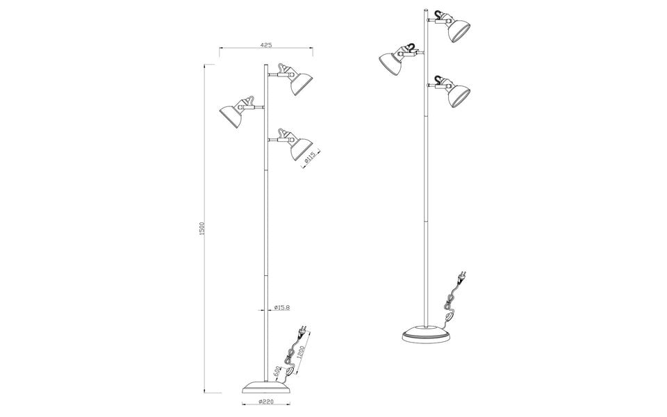 HLW LED LED Vloerlamp Trion Gini - Zwarte vloerlamp met 3 lichtpunten en E14 fitting