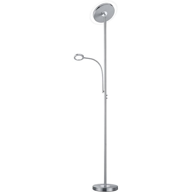 slanke dimbare LED vloerlamp met warm wit licht en nikkelkleurige afwerking, 22W vermogen, 2050 lumen