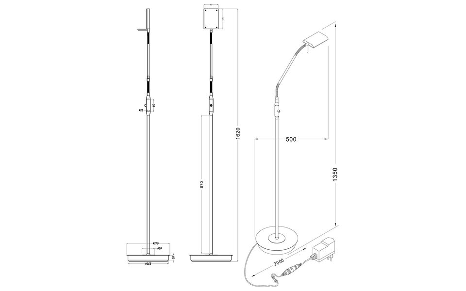 HLW LED Dimbare LED Vloerlamp Bernaro - 12W, Warm Wit 2700K–3000K, Mat Gouden Afwerking