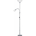LED Floor Lamp Trion Erza with double light points, matte titanium and aluminum