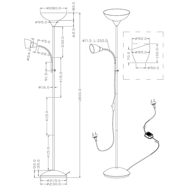 HLW LED LED Floor Lamp Trion Erza with double light points, matte titanium and aluminum