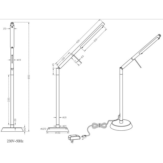 Dimbare LED vloerlamp 6W met warm wit licht 2700K-3000K in mat nikkel, slank ontwerp