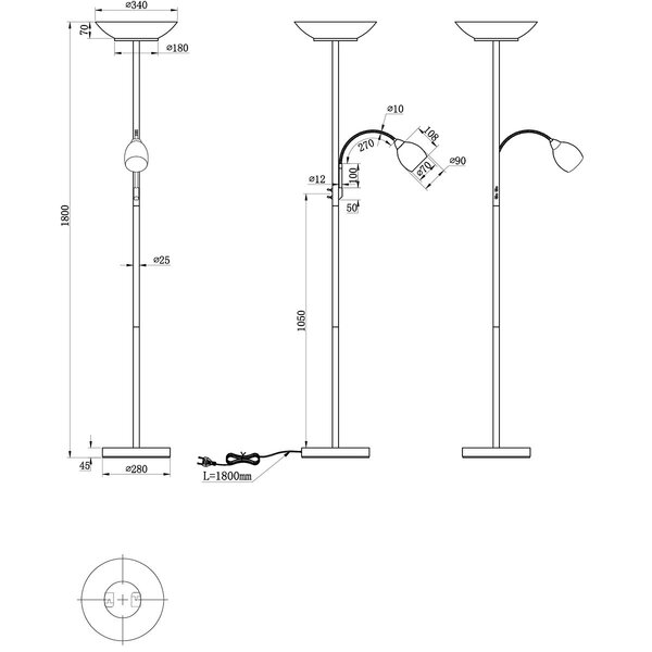 HLW LED LED Vloerlamp Trion Germin met E27 Fitting - Rond Design & Mat Nikkel HLW LED LED Vloerlamp Trion Germin met E27 Fitting - Rond Design & Mat Nikkel