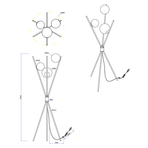 HLW LED LED Vloerlamp Trion Lancia - Ronde 3-lichts vloerlamp met E14 fitting