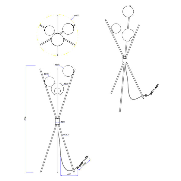 HLW LED LED Vloerlamp Trion Lancia - 3-lichts Mat Chroom Aluminium met E14 Fitting HLW LED LED Vloerlamp Trion Lancia - 3-lichts Mat Chroom Aluminium met E14 Fitting